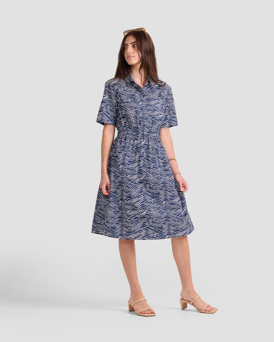 Big Waves Printed Pocket Shirt Dress