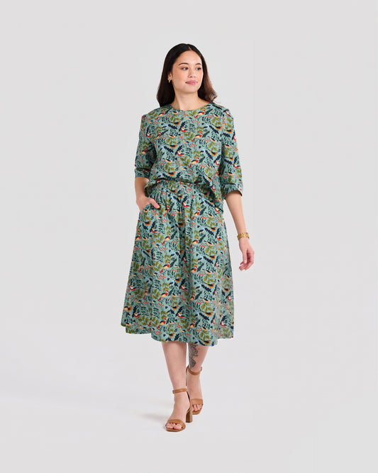 Women's Bird Watching Print 3/4-sleeve Pull-over Blouse