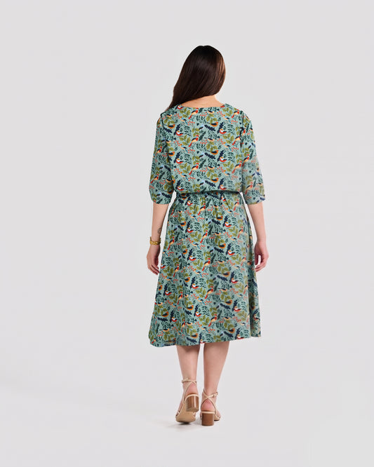 Women's Bird Watching Print Midi Pocket Skirt