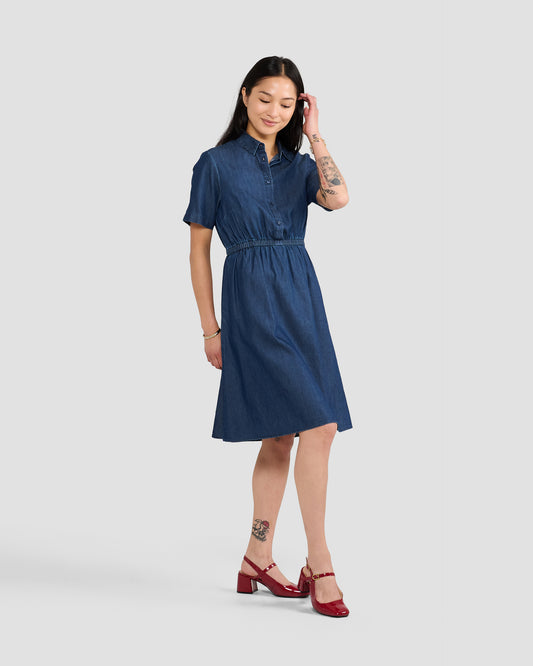 Cotton Chambray Pocket Shirt Dress