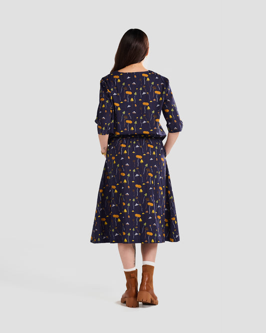 Women's Earthy Mushrooms Print Midi Pocket Skirt