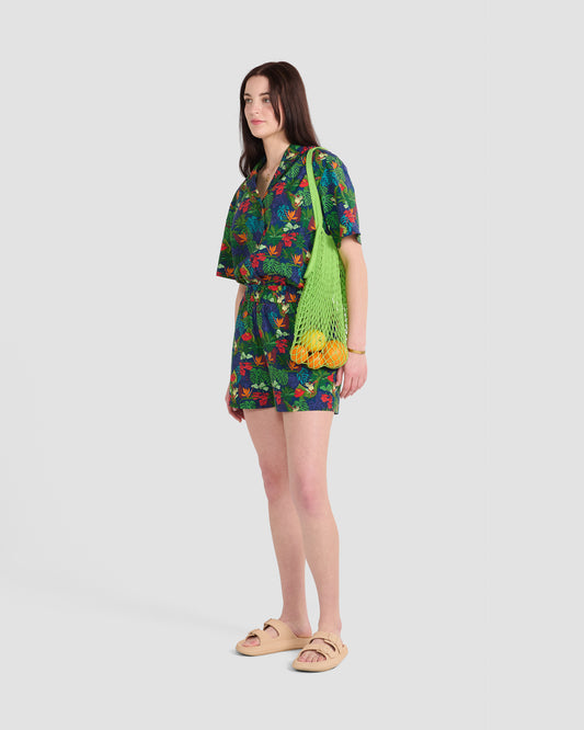 Women's Frogs Print Oversized Camp Shirt