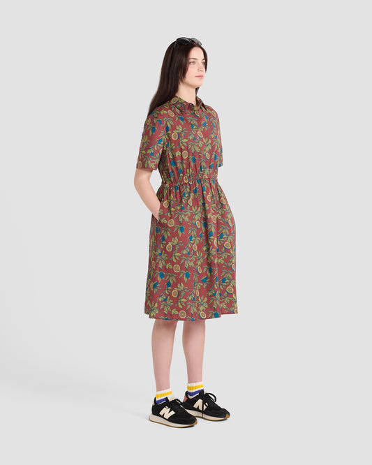 Passion Fruit Terracotta Printed Pocket Shirt Dress