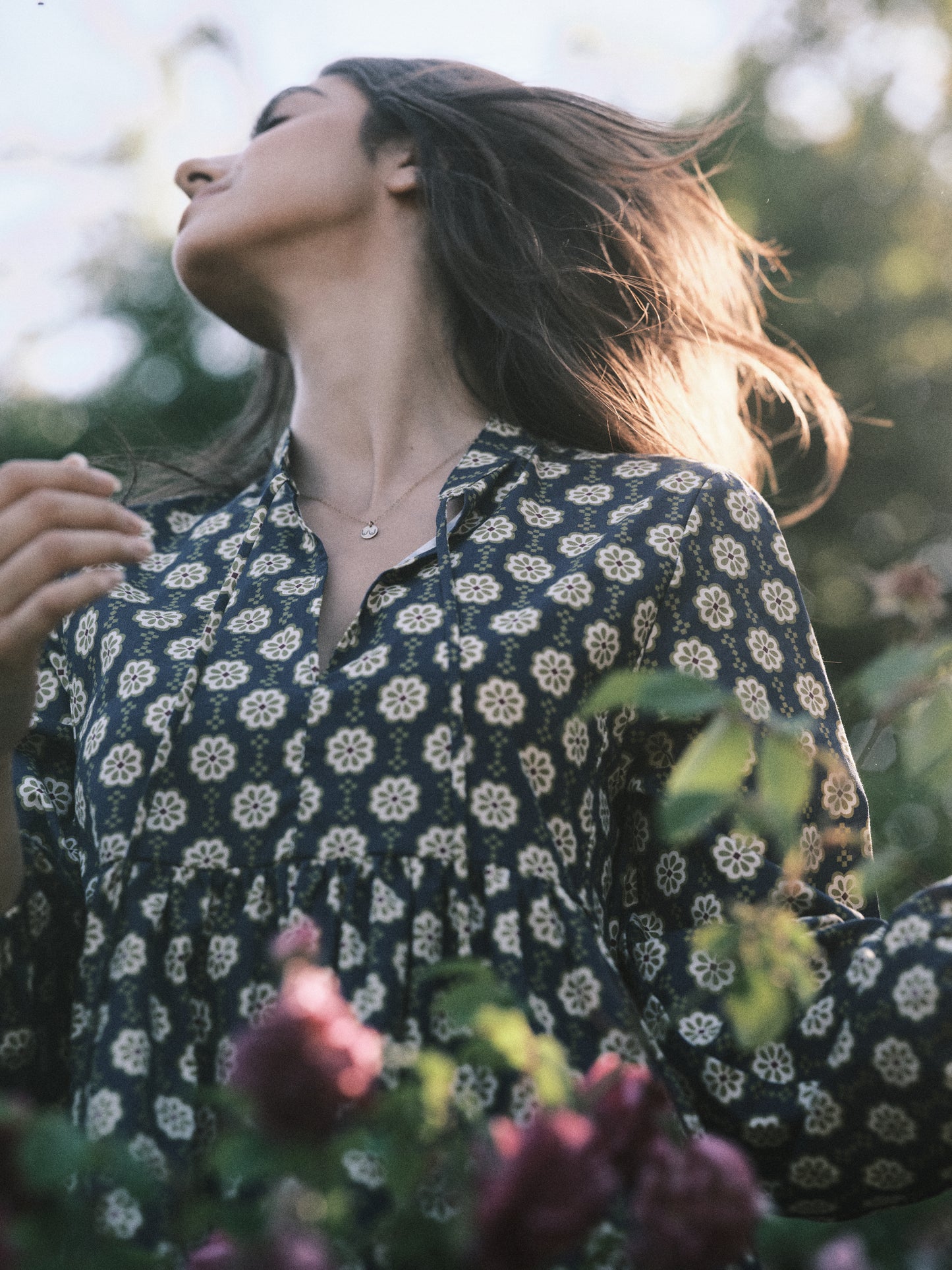 Spanish Tile Printed Boho Puff Sleeve Mini Dress With Pockets
