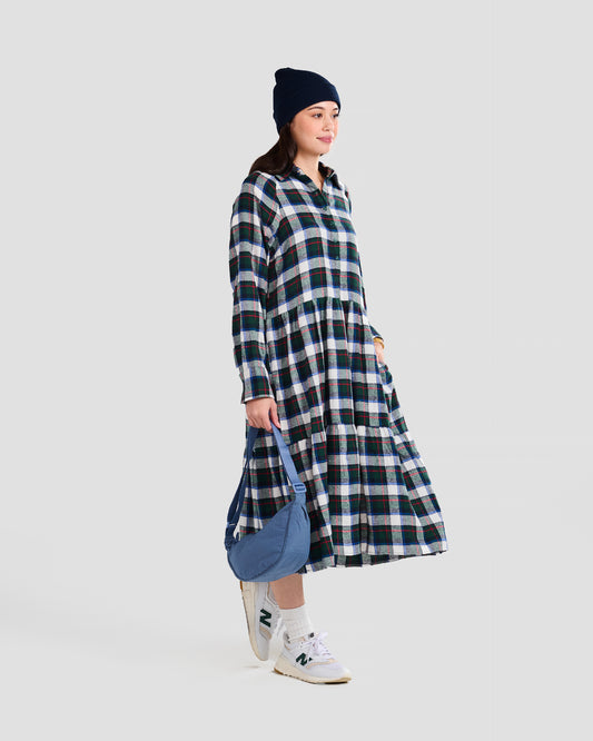 Atlin Flannel Plaid Midweight Flared Pocket Shirt Dress