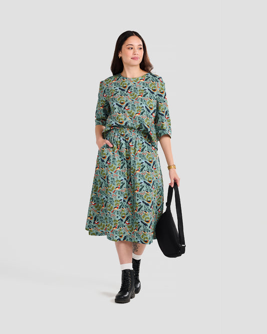 Women's Bird Watching Print 3/4-sleeve Pull-over Blouse