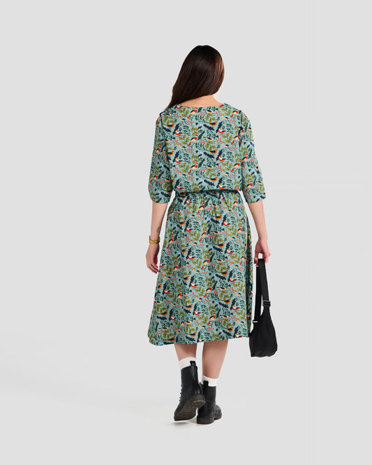Women's Bird Watching Print Midi Pocket Skirt