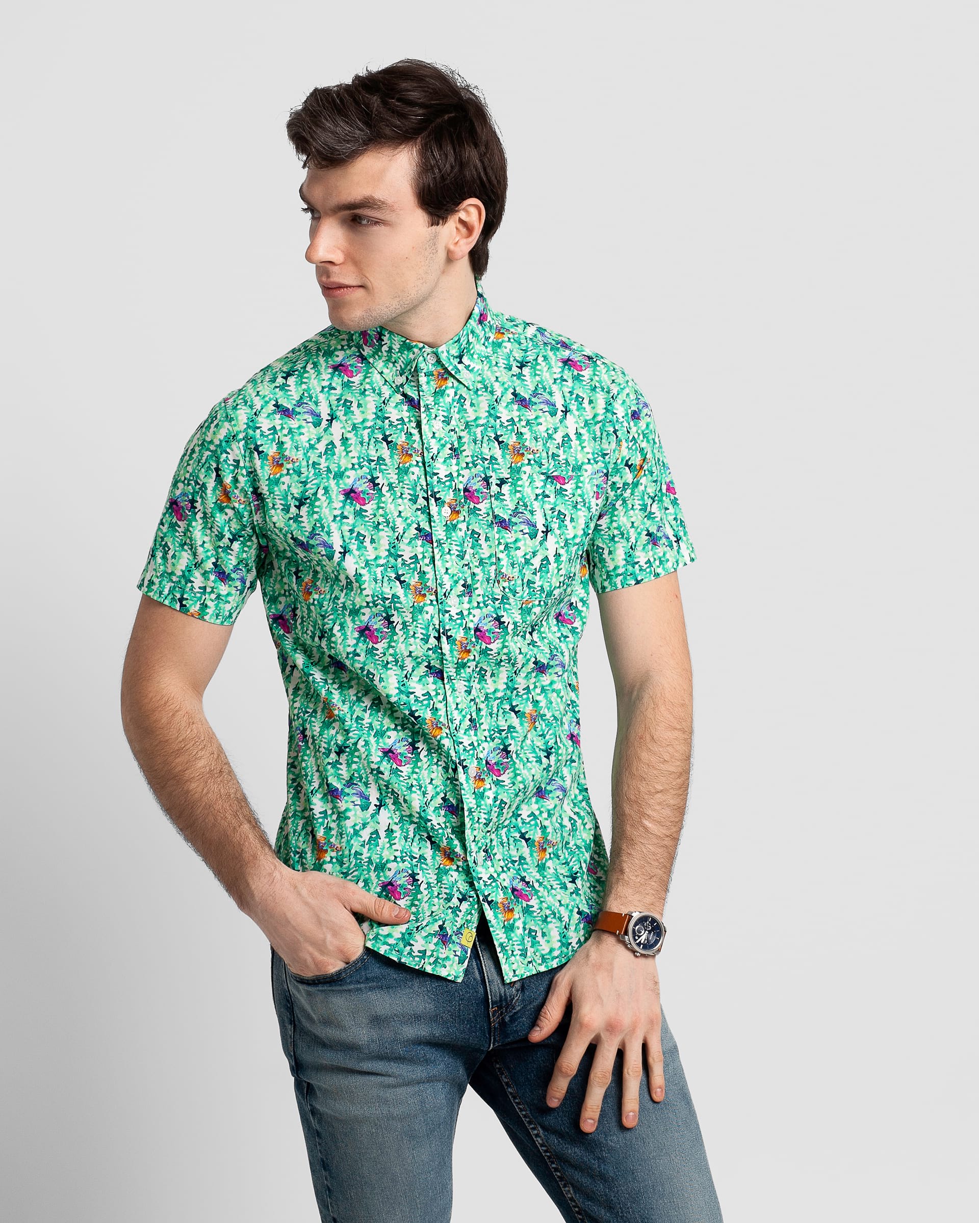 Poplin & Co. Fish Print Shirt > Casual Shirt > Button Up Shirt Small