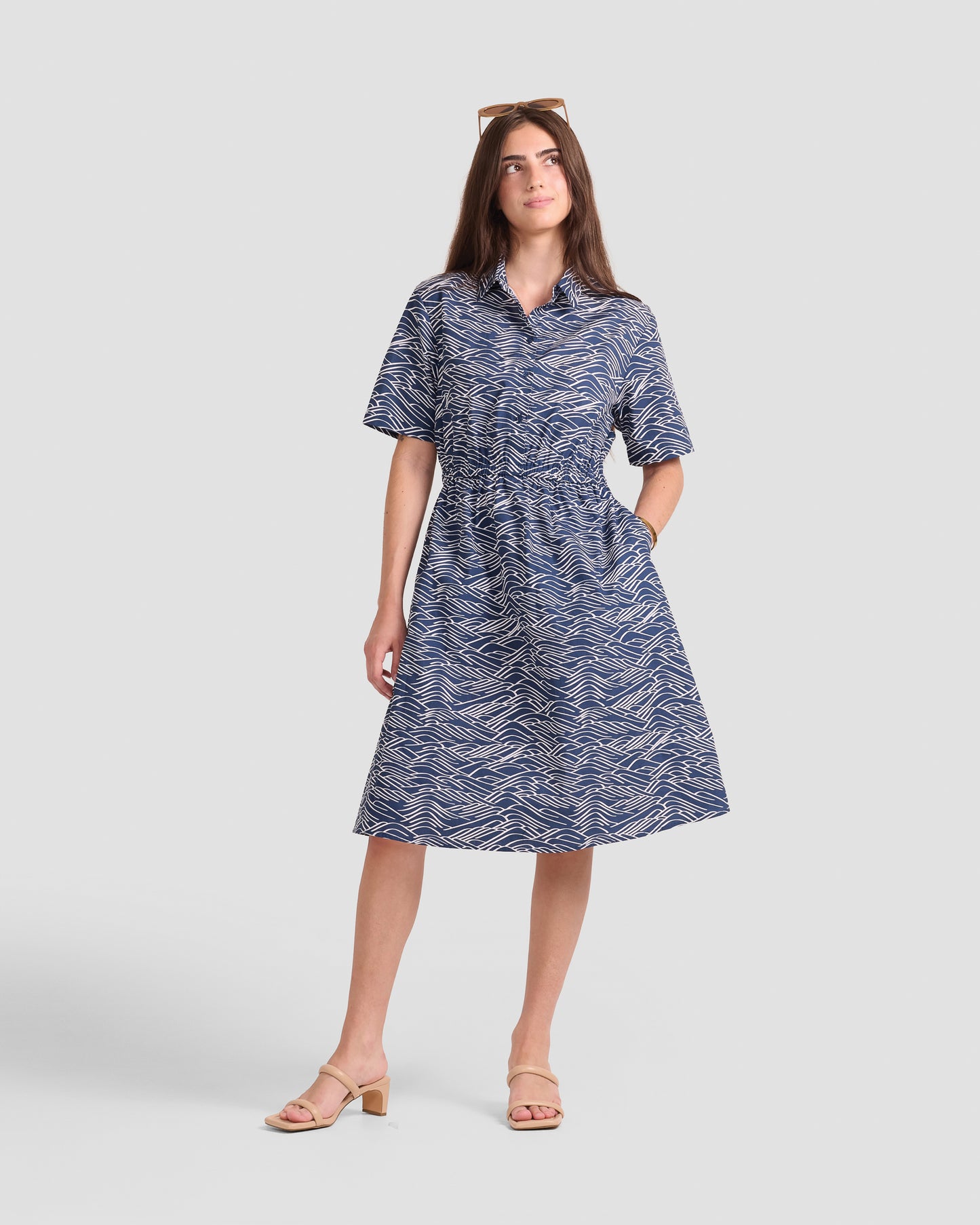 Big Waves Printed Pocket Shirt Dress