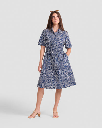 Big Waves Printed Pocket Shirt Dress