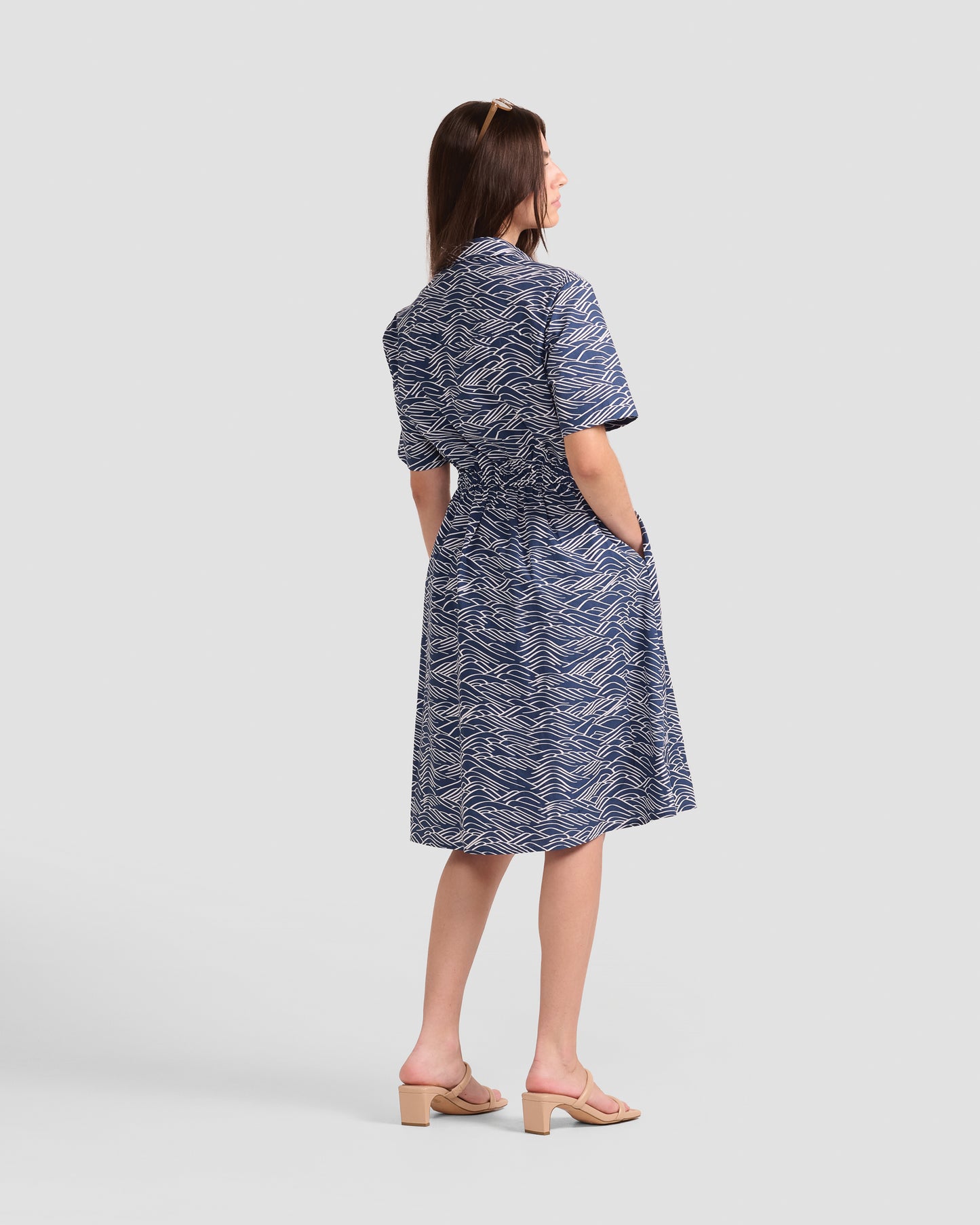 Big Waves Printed Pocket Shirt Dress