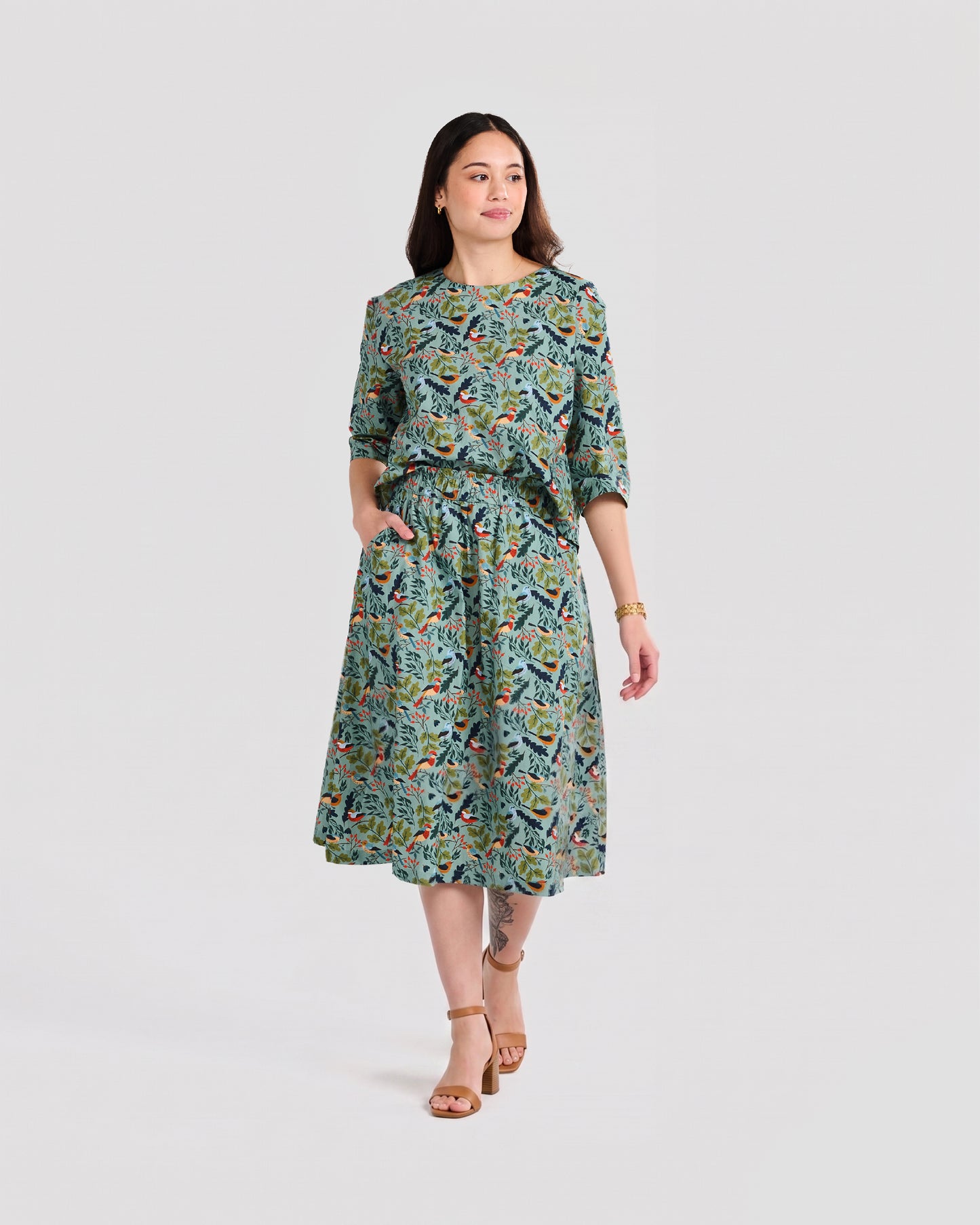 Women's Bird Watching Print 3/4-sleeve Pull-over Blouse