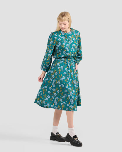 Women's Puff Sleeve Blouse With A Hand-Drawn Flora in Flight Print