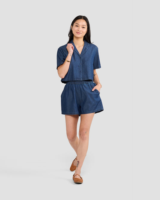 Women's Cotton Chambray Cropped Camp Shirt
