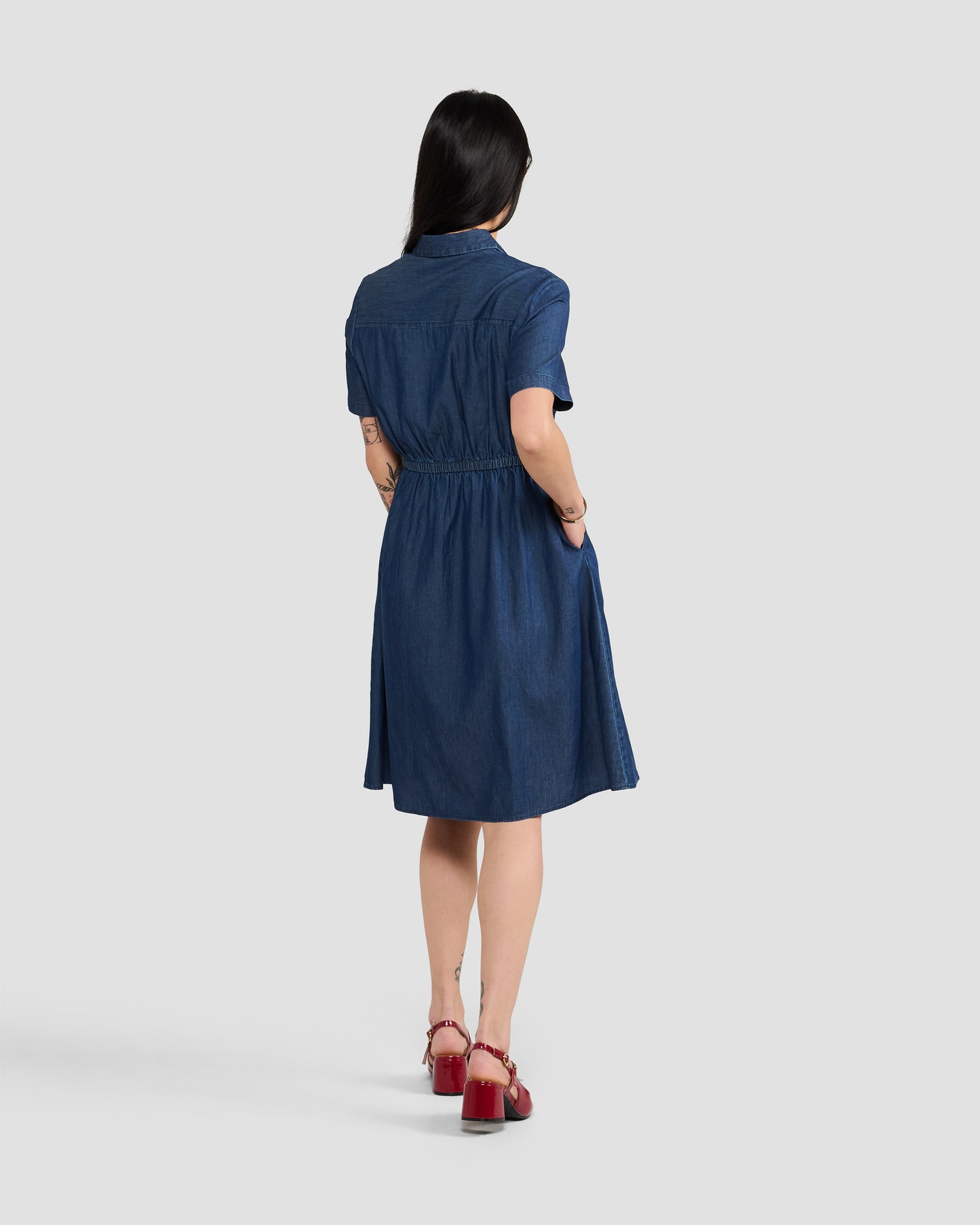 Cotton Chambray Pocket Shirt Dress