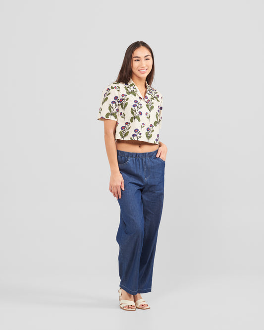 Women's Floral Stamp Print Camp Shirt