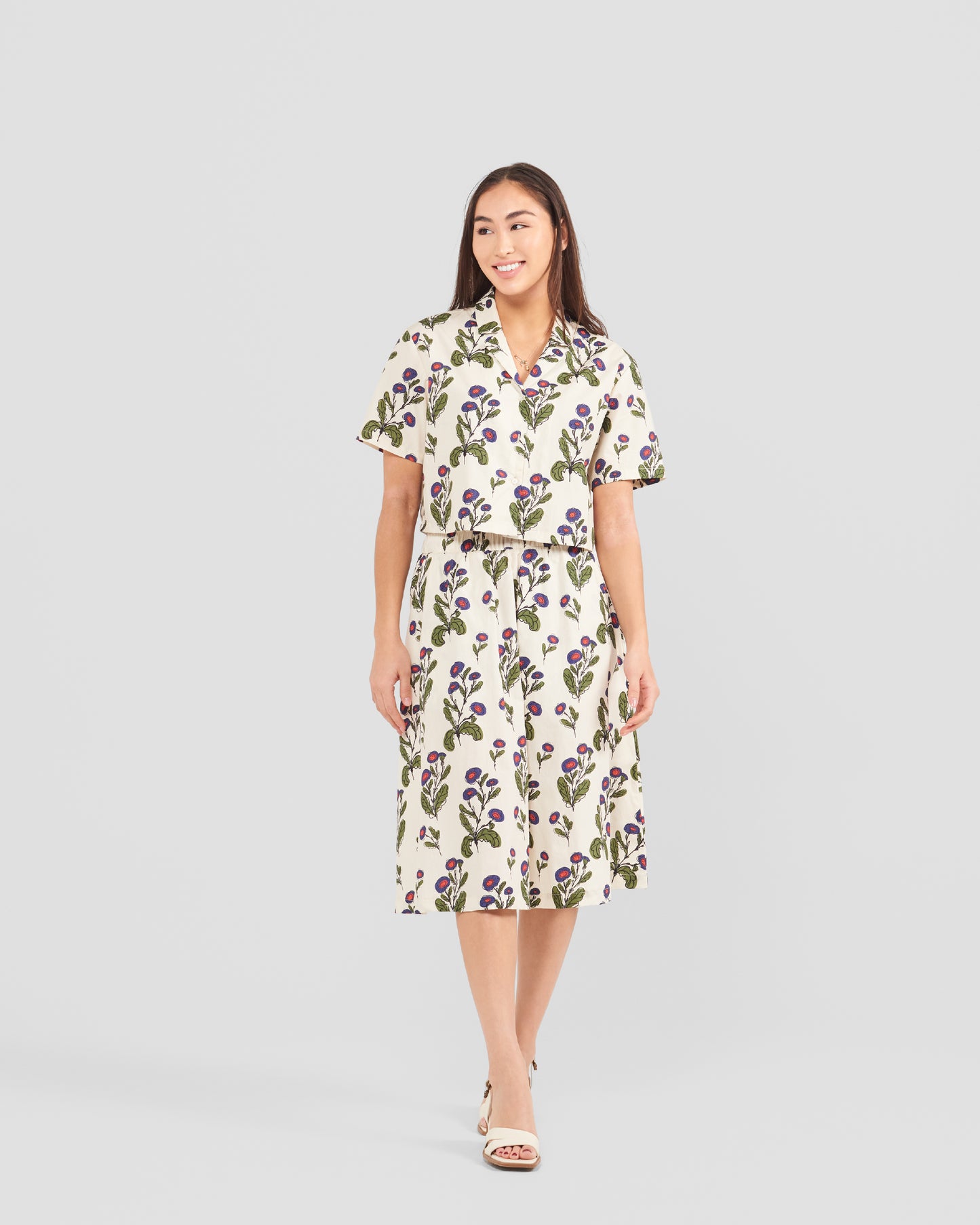 Women's Floral Stamp Print Camp Shirt
