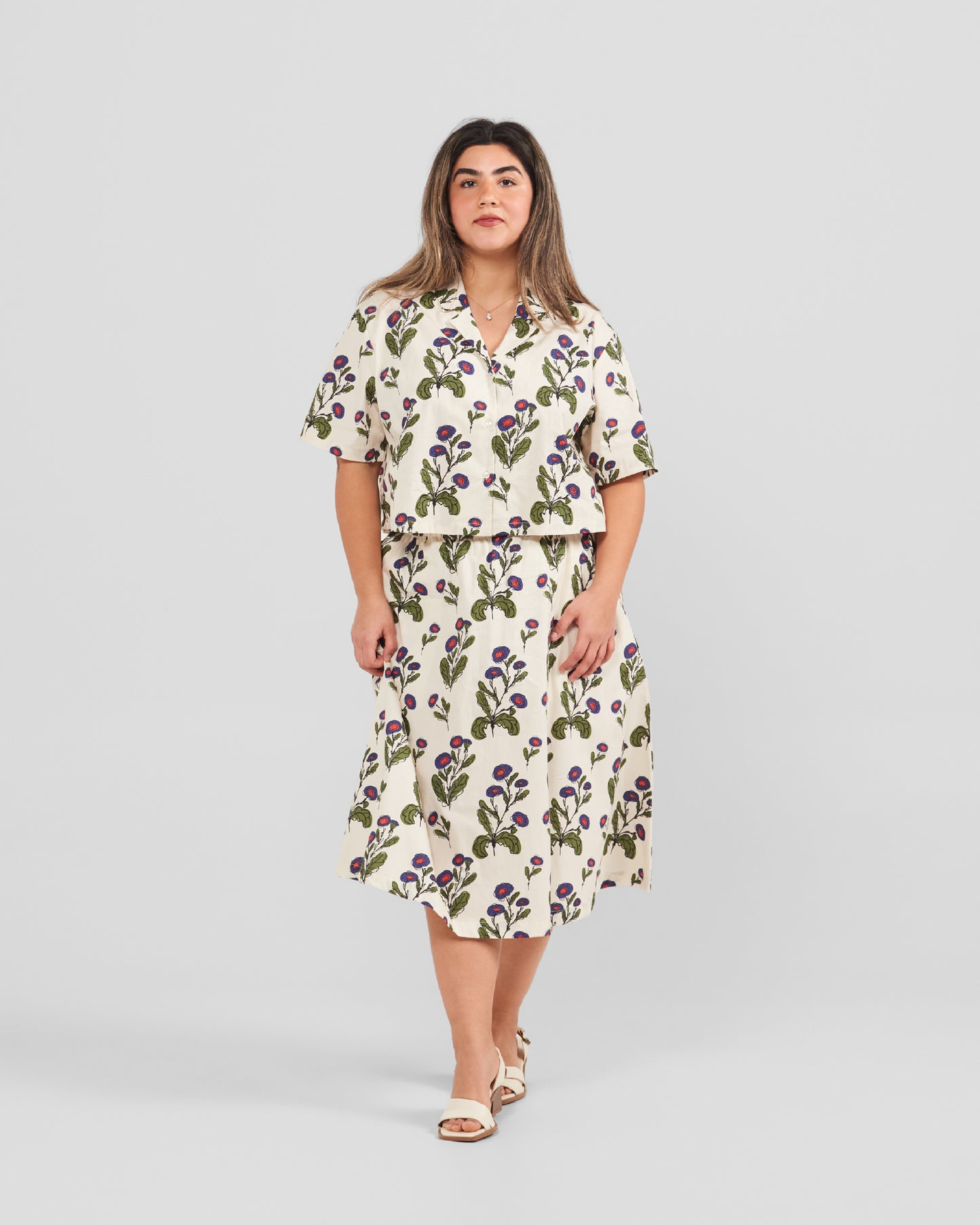 Women's Floral Stamp Print Camp Shirt