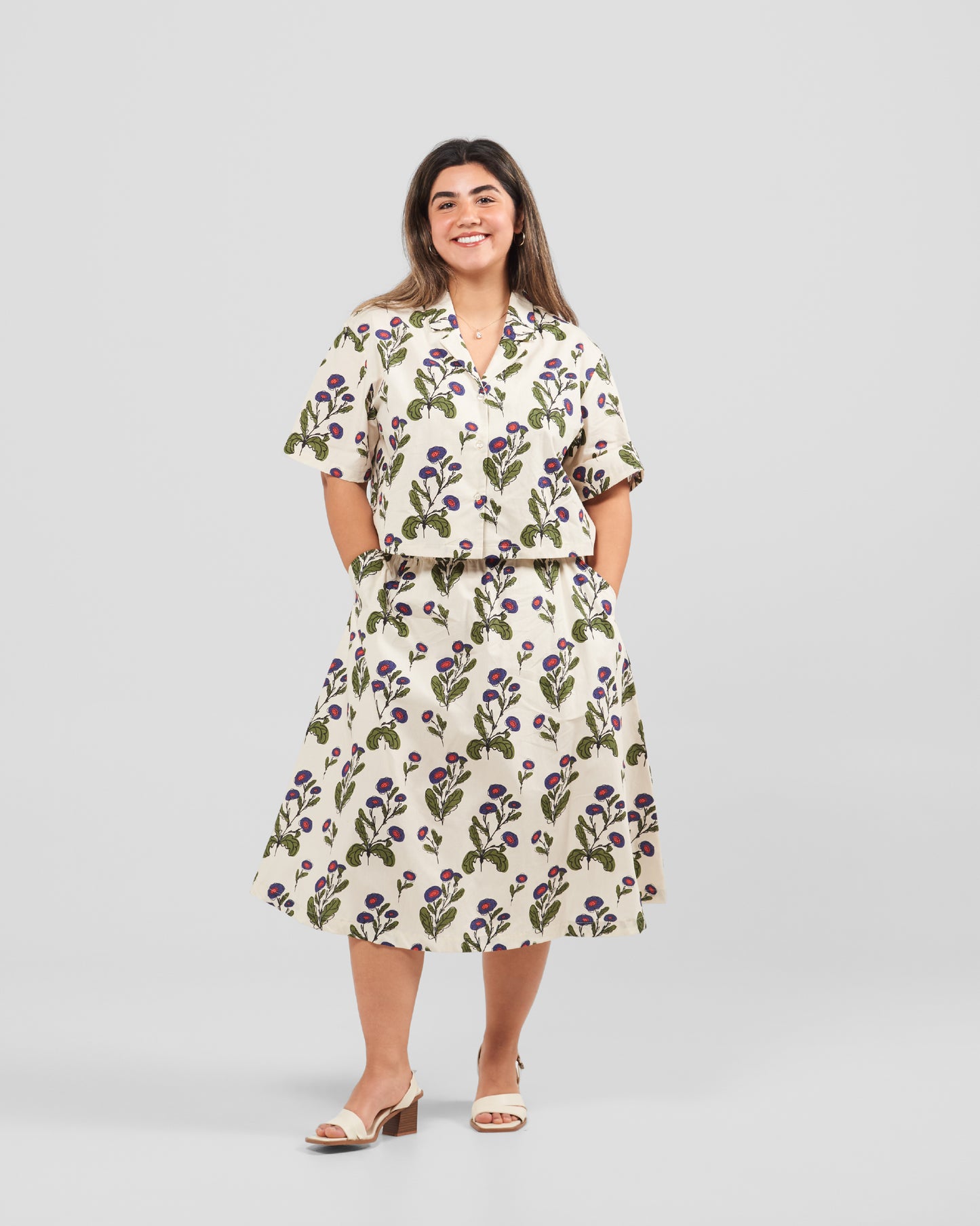 Women's Floral Stamp Print Camp Shirt