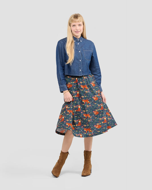 Women's Forest Fox Print Midi Pocket Skirt