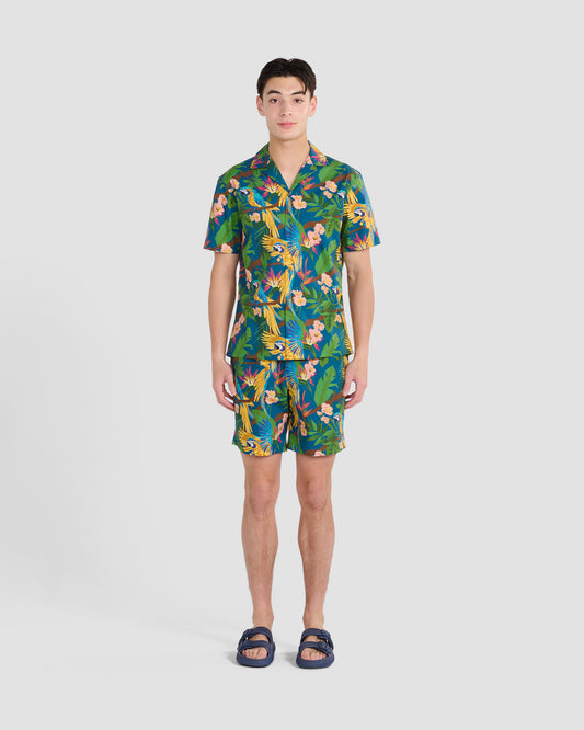 Parrot Paradise Teal Print Shirt