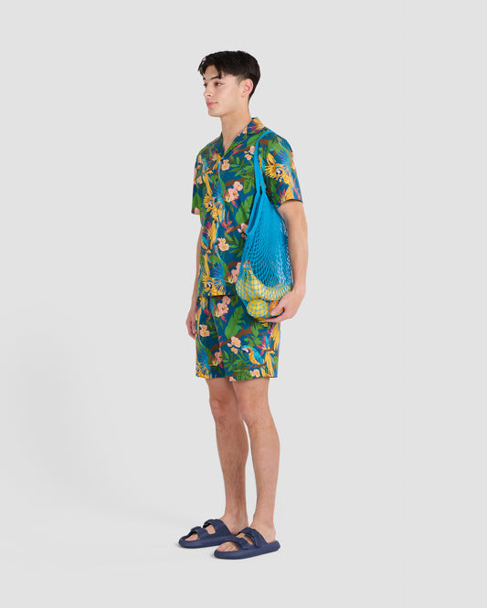 Parrot Paradise Teal Print Shirt