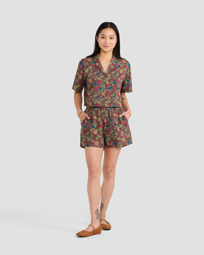 Women's Passionfruit Terracotta Print Oversized Cropped Shirt