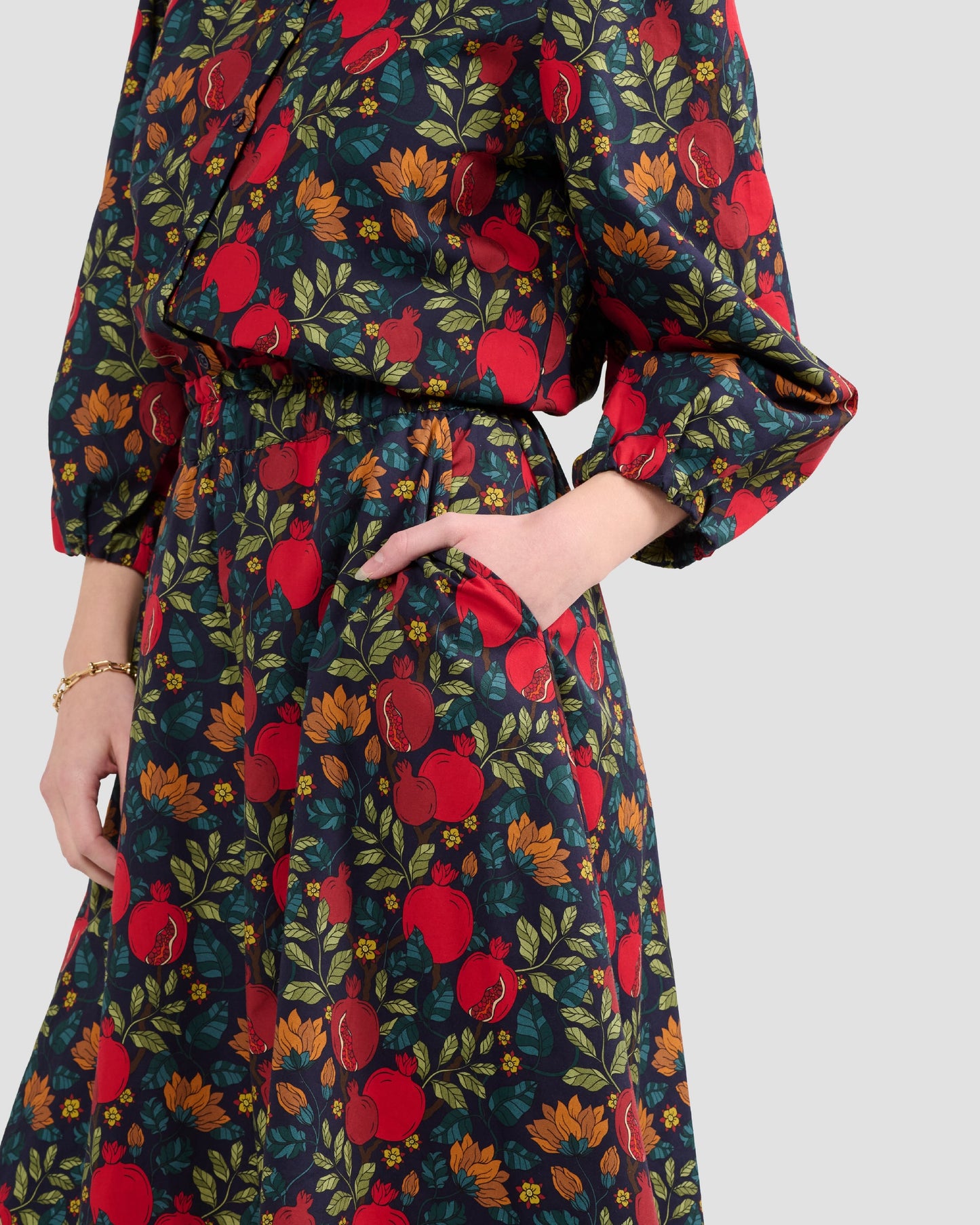 Women's Pomegranates Print Midi Pocket Skirt