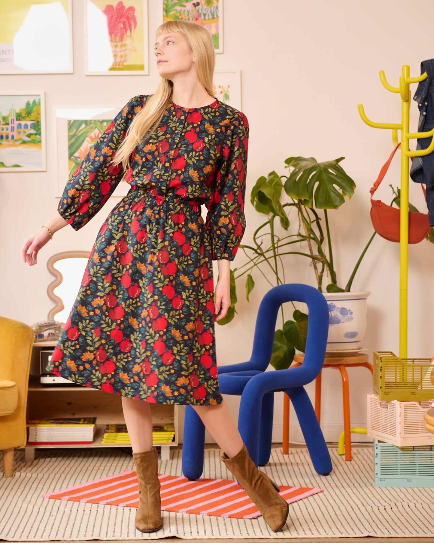 Women's Pomegranates Print Midi Pocket Skirt