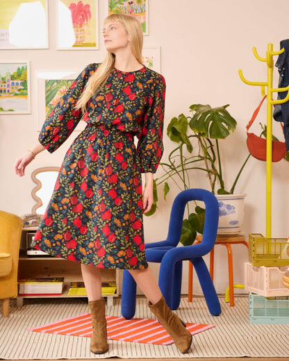 Women's Puff Sleeve Blouse With A Hand-Drawn Pomegranates Print