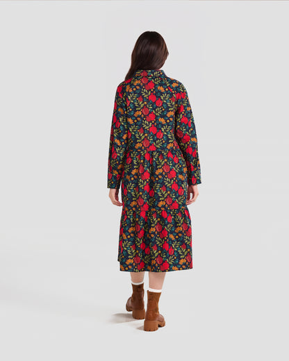 Pomegranates Printed Flared Pocket Shirt Dress