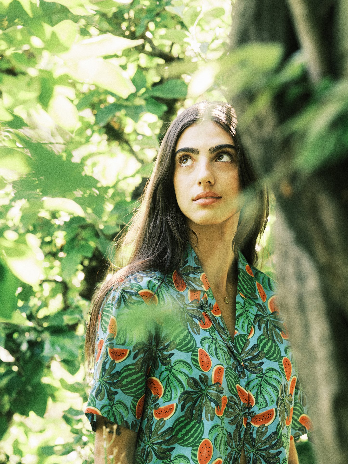 Women's Watermelon Print Oversized Cropped Shirt