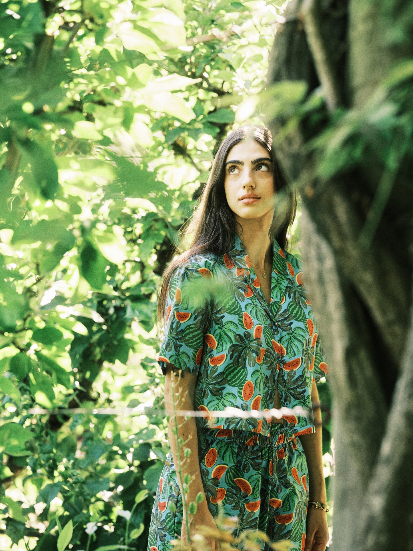 Women's Watermelon Print Oversized Cropped Shirt