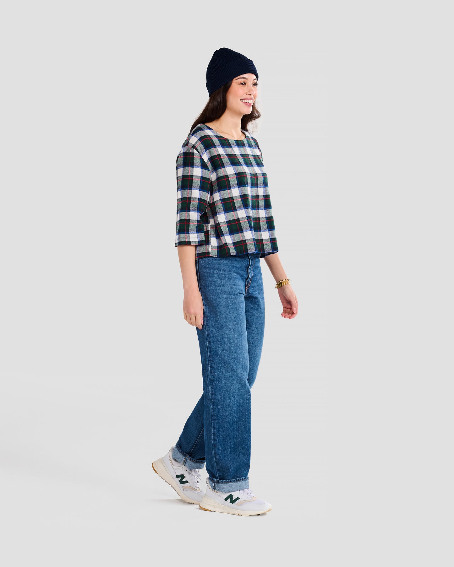 Women's Atlin Flannel Plaid 3/4 Sleeve Pull Over Blouse