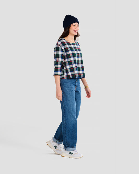 Women's Atlin Flannel Plaid 3/4 Sleeve Pull Over Blouse