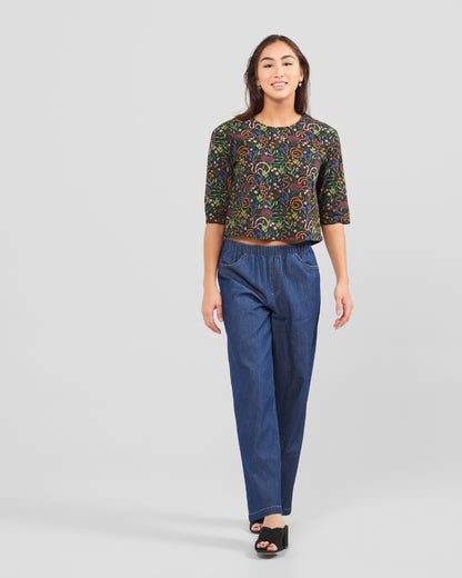 Women's Snakes And Flowers Print 3/4 Sleeve Pull Over Blouse