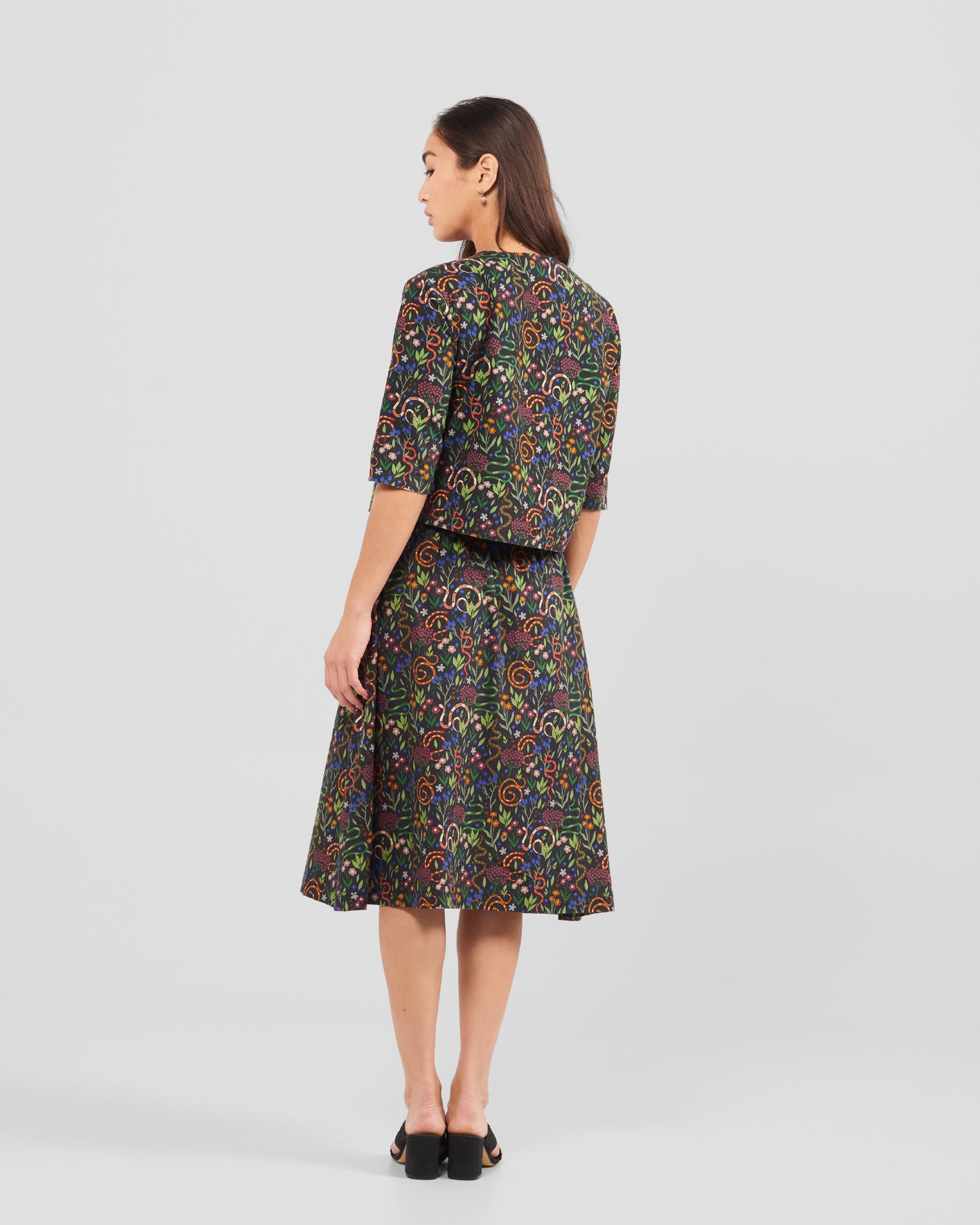 Women's Snakes And Flowers Print Midi Pocket Skirt