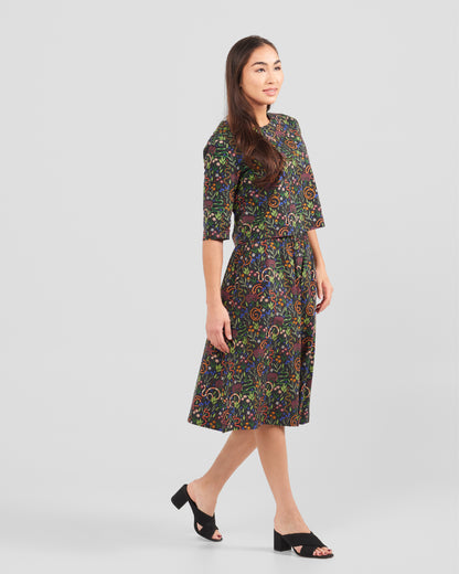 Women's Snakes And Flowers Print Midi Pocket Skirt