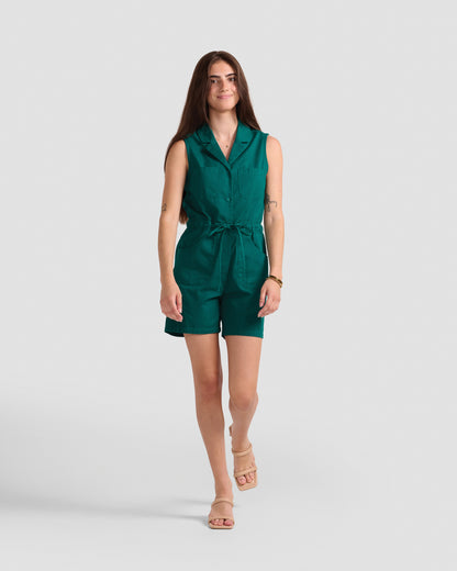 Women's Teal Twill Cotton Romper