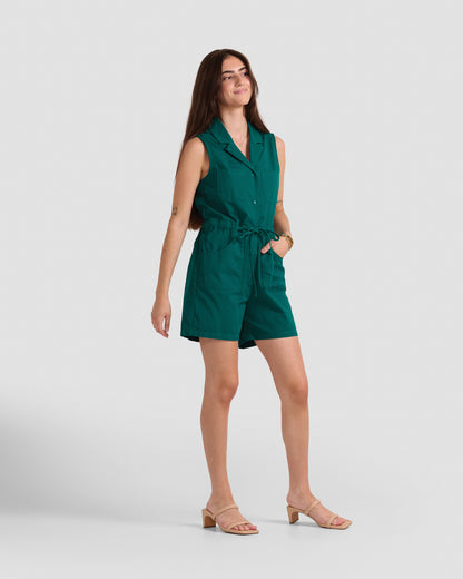 Women's Teal Twill Cotton Romper