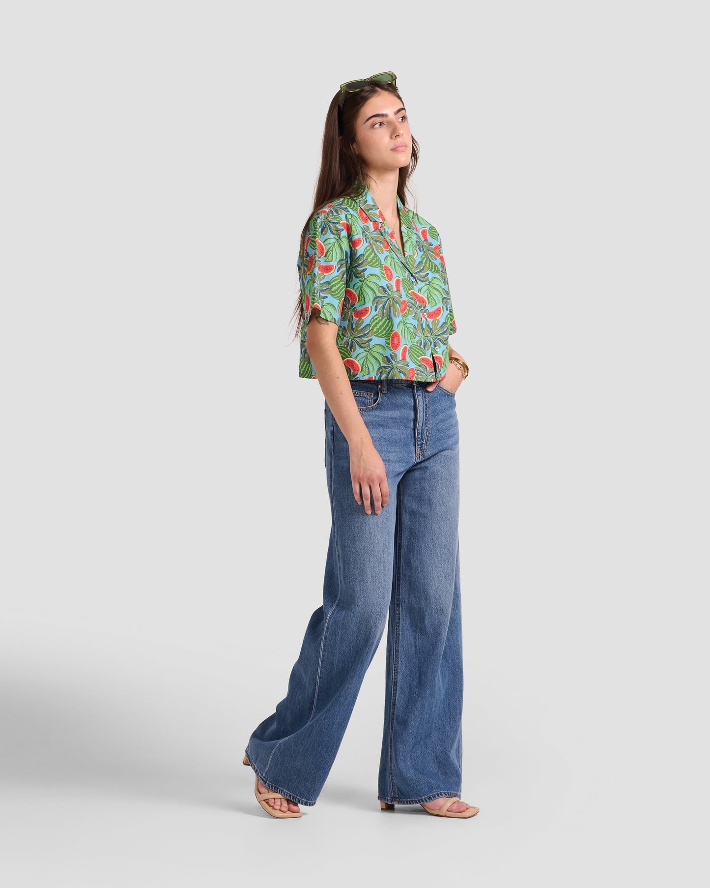 Women's Watermelon Print Oversized Cropped Shirt