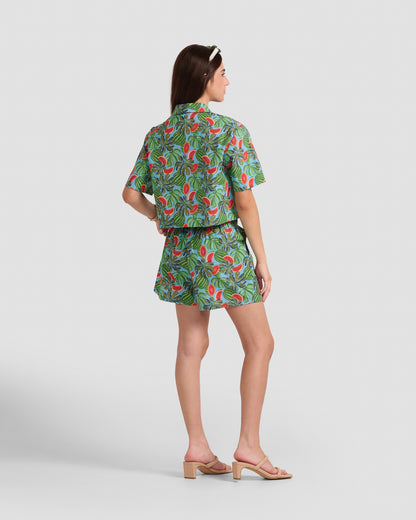 Women's Watermelon Print Oversized Cropped Shirt