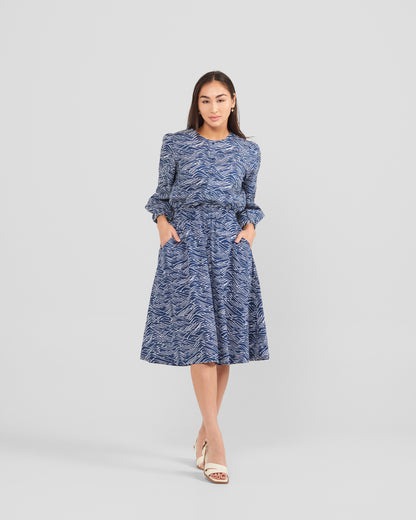 Women's Big Waves Print Midi Pocket Skirt