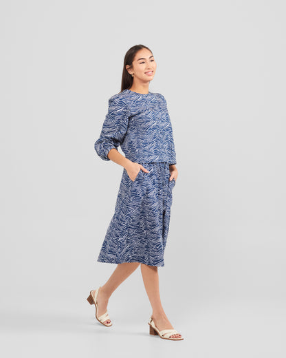 Women's Big Waves Print Midi Pocket Skirt