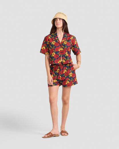 Women's Wild Peonies Print Oversized Cropped Shirt