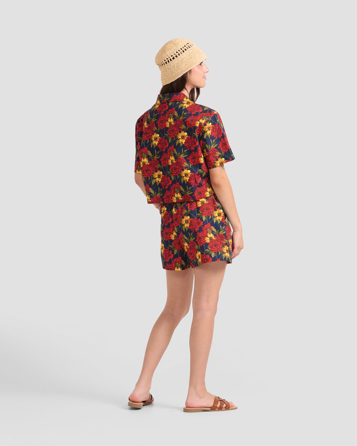 Women's Wild Peonies Print Oversized Cropped Shirt