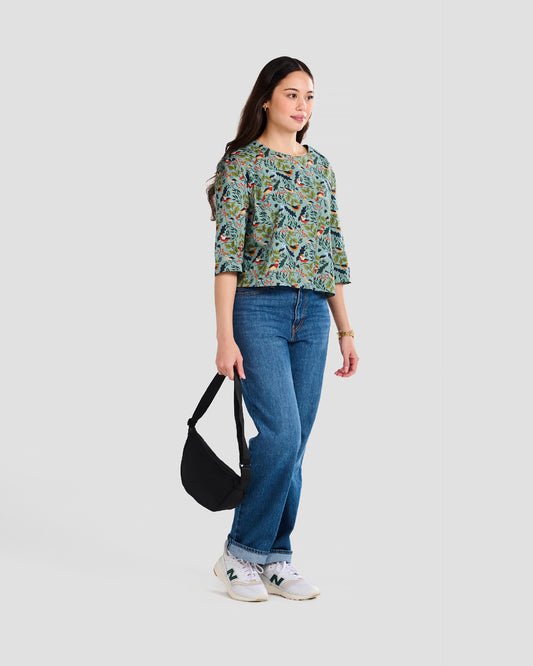 Women's Bird Watching Print 3/4-sleeve Pull-over Blouse