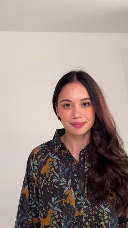 Wild Horses Printed Flared Pocket Shirt Dress