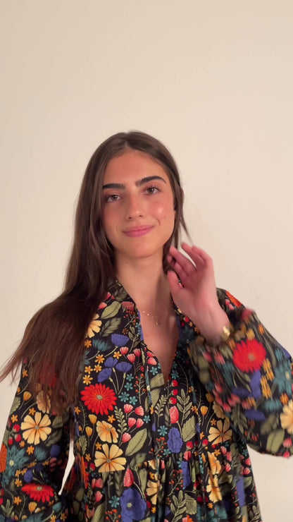 Floral Gallery Printed Boho Puff Sleeve Mini Dress With Pockets