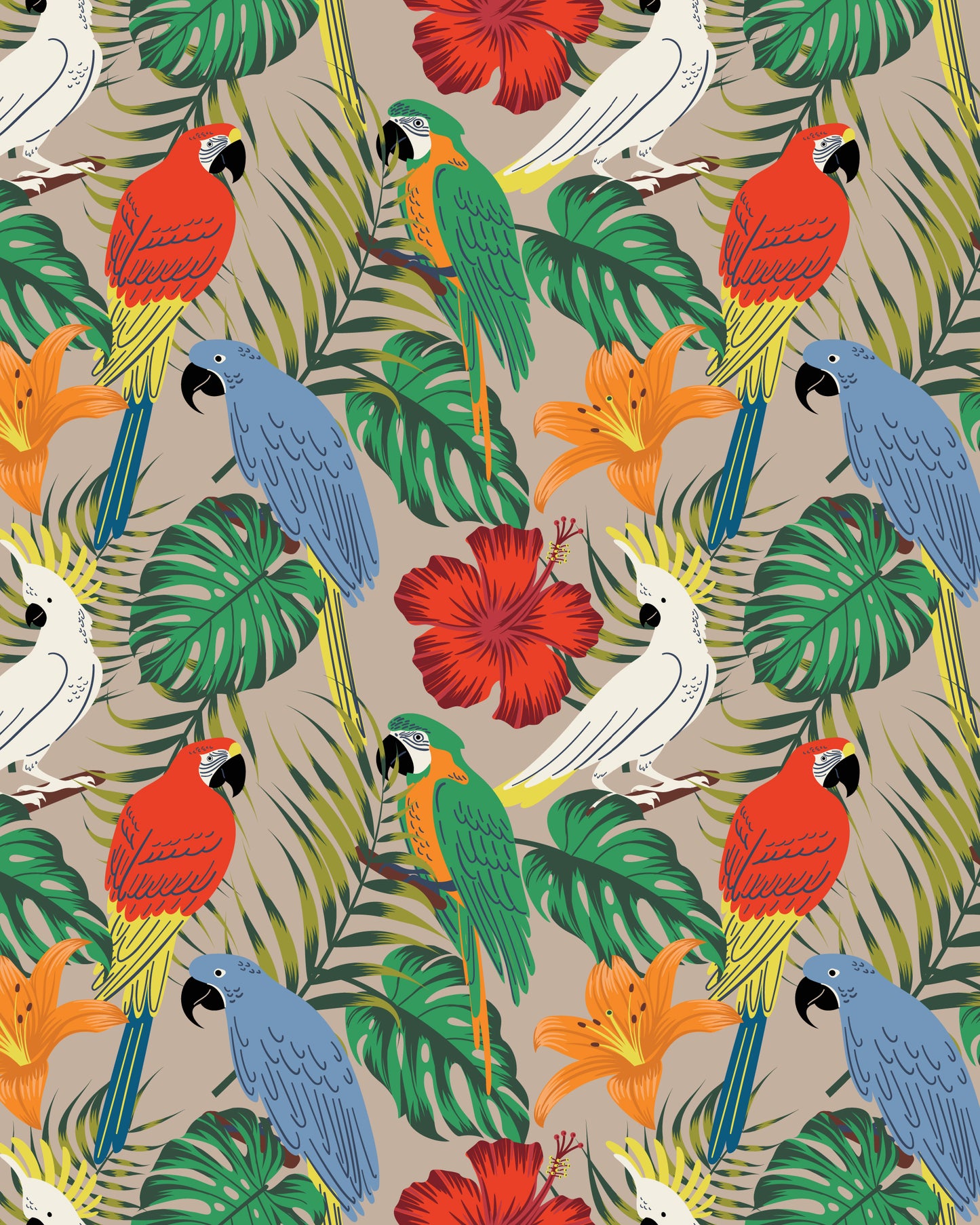 Exotic Birds Print Camp Shirt
